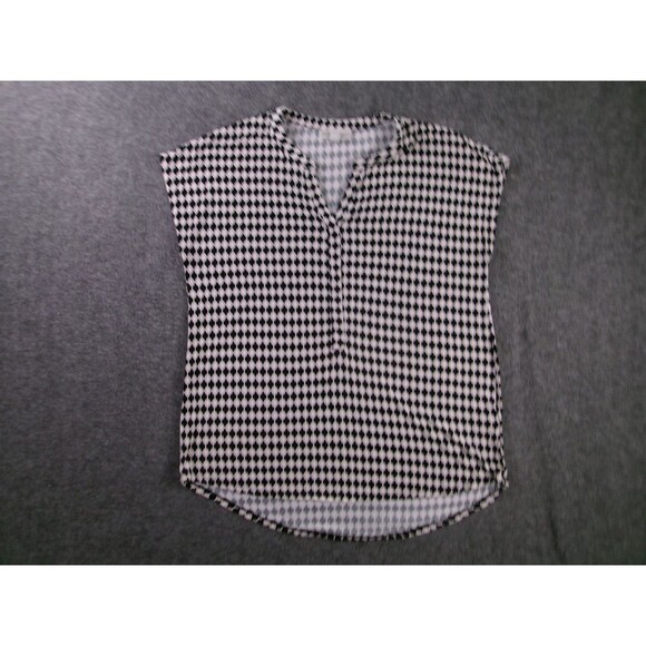 Dana Buchman Top Women Medium Black White Geometric Split Neck Base Layer Chic - Picture 1 of 10